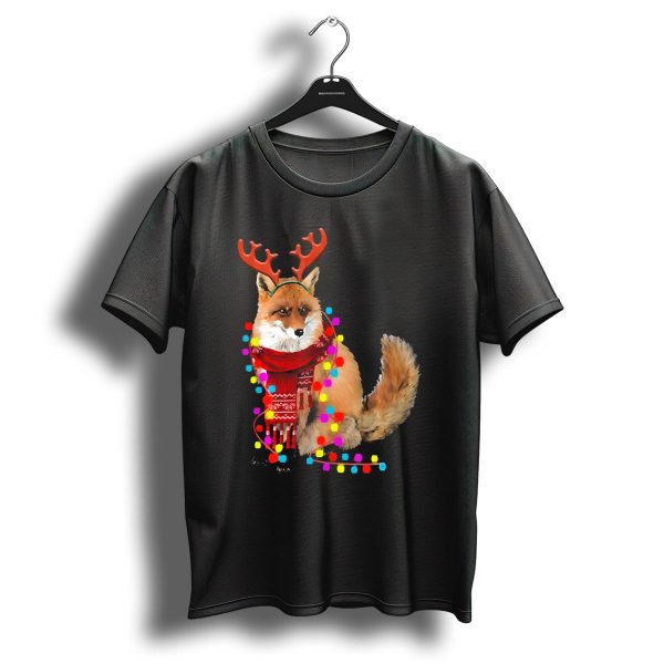 Santa Fox Reindeer Antlers Christmas Lights T Shirt 1 t shirt 1