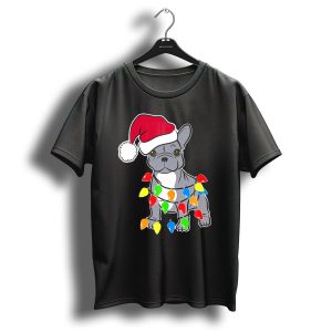 Santa French Bulldog With Christmas Lights T Shirt