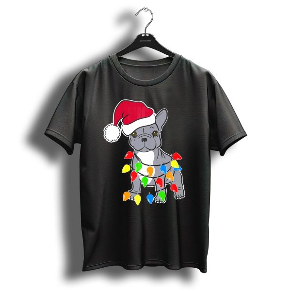 Santa French Bulldog With Christmas Lights T Shirt 1 t shirt 1