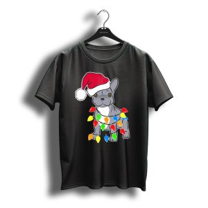 Santa French Bulldog With Christmas Lights T-Shirt