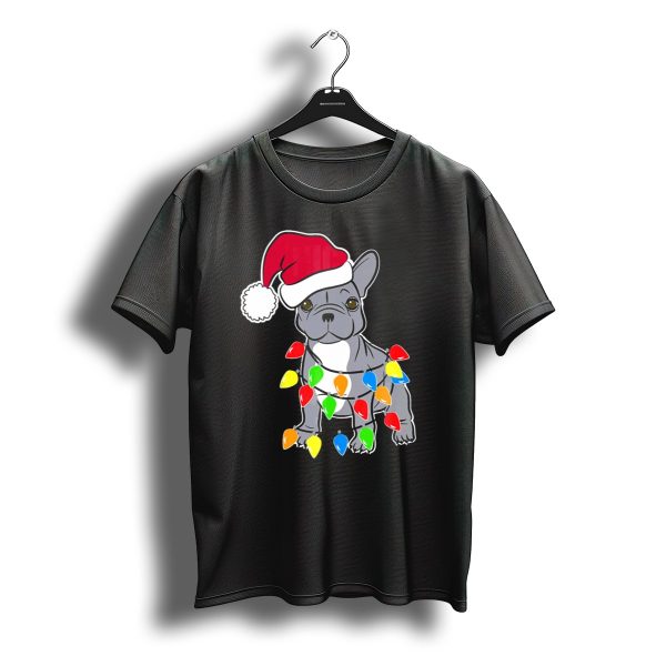 Santa French Bulldog With Christmas Lights T Shirt t shirt 1