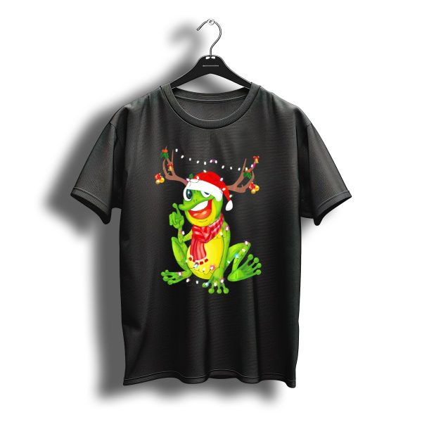 Santa Frog Reindeer Antlers Christmas Lights Festive Scarf T Shirt t shirt 1