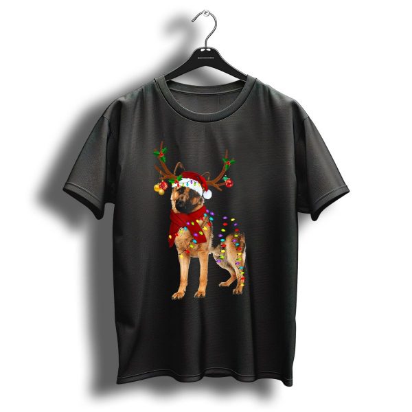 Santa German Shepherd Reindeer Antlers Christmas Lights T Shirt 1 t shirt 1