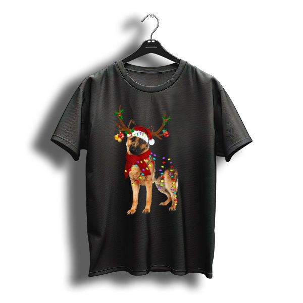 Santa German Shepherd Reindeer Antlers Christmas Lights T Shirt t shirt 1