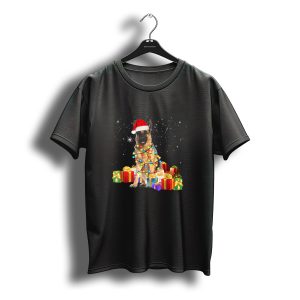 Santa German Shepherd Wrapped In Christmas Lights Surrounded By Gifts T-Shirt