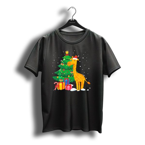 Santa Giraffe Christmas Tree Gifts Snowflakes T Shirt t shirt 1