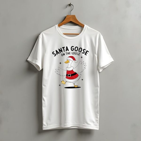 Santa Goose On The Loose Christmas Festive Holiday Fun T Shirt t shirt 1