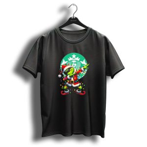 Santa Grinch Dabbing Starbucks Merry Christmas 2024 Celebration Iconic Pose T-Shirt