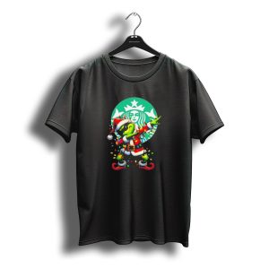 Santa Grinch Dabbing Starbucks Merry Christmas 2025 Celebration Iconic Pose T-Shirt