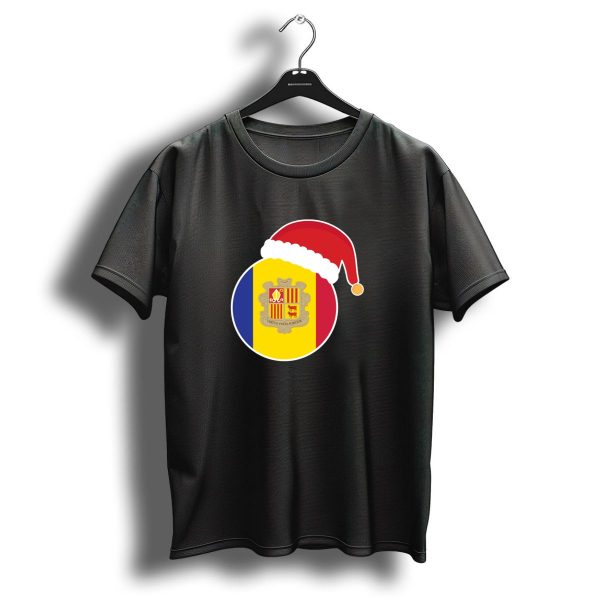 Santa Hat Andorra Flag Christmas Emblem T Shirt 1 t shirt 1