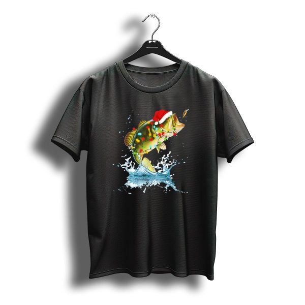 Santa Hat Bass Fishing With Christmas Lights Splash T Shirt t shirt 1