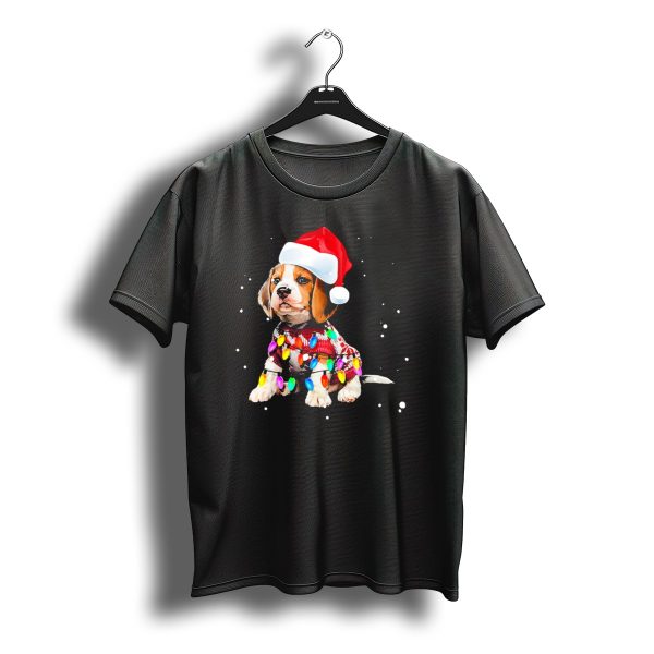 Santa Hat Beagle Wrapped In Christmas Lights T Shirt t shirt 1