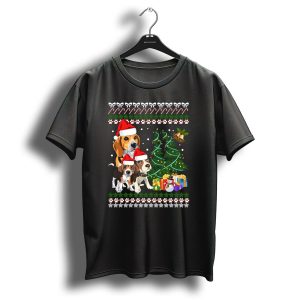 Santa Hat Beagles Christmas Tree And Gifts T Shirt