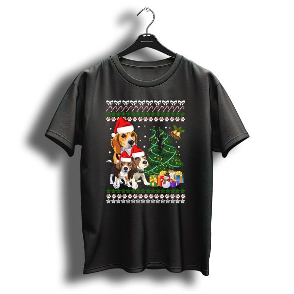 Santa Hat Beagles Christmas Tree And Gifts T Shirt 1 t shirt 1