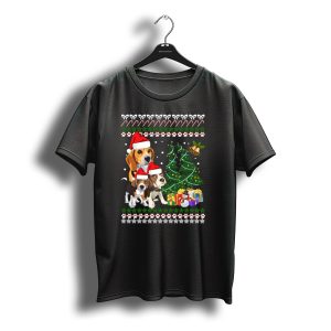 Santa Hat Beagles Christmas Tree And Gifts T-Shirt
