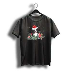 Santa Hat Border Collie Christmas Holiday Matching T-Shirt
