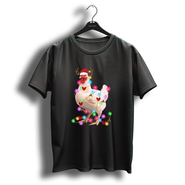 Santa Hat Chicken With Christmas Lights And Antlers T Shirt 1 t shirt 1