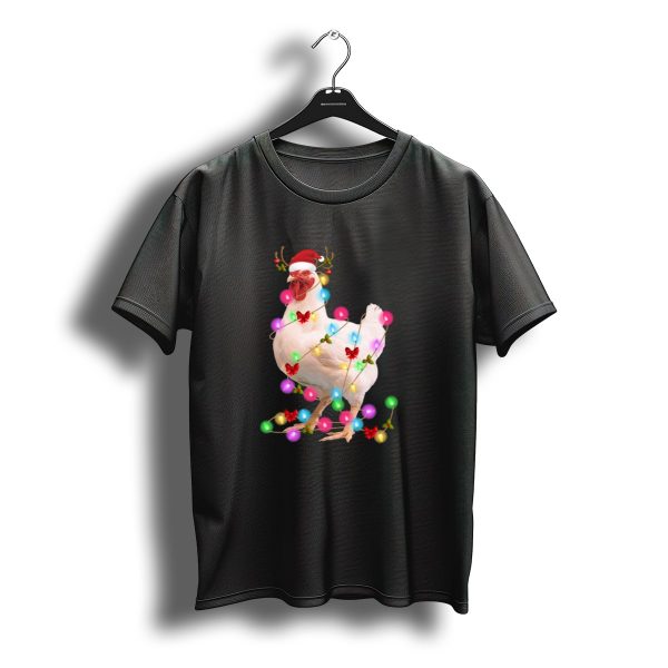 Santa Hat Chicken With Christmas Lights And Antlers T Shirt t shirt 1