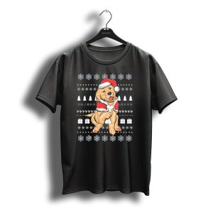 Santa Hat Christmas Golden Retriever Puppy Holding Bone T-Shirt
