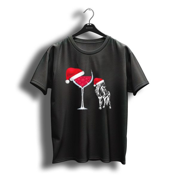 Santa Hat Christmas Horse And Wine Glass T Shirt t shirt 1