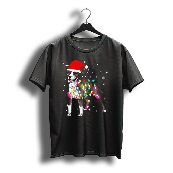 Santa Hat Christmas Lights American Pit Bull Terrier T Shirt t shirt 1