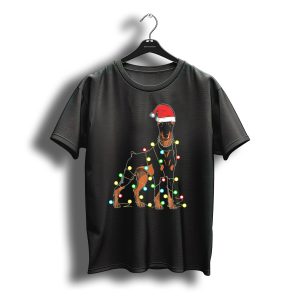 Santa Hat Christmas Lights Doberman T-Shirt