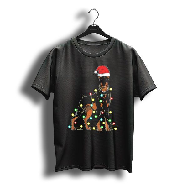 Santa Hat Christmas Lights Doberman T Shirt t shirt 1