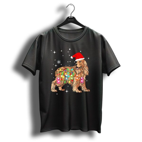Santa Hat Christmas Lights English Cocker Spaniel Snowflakes T Shirt 1 t shirt 1