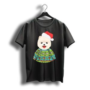 Santa Hat Christmas Pomeranian In Festive T-Shirt