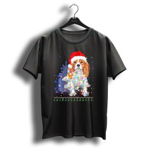 Santa Hat Cocker Spaniel With Christmas Lights And Tree T Shirt