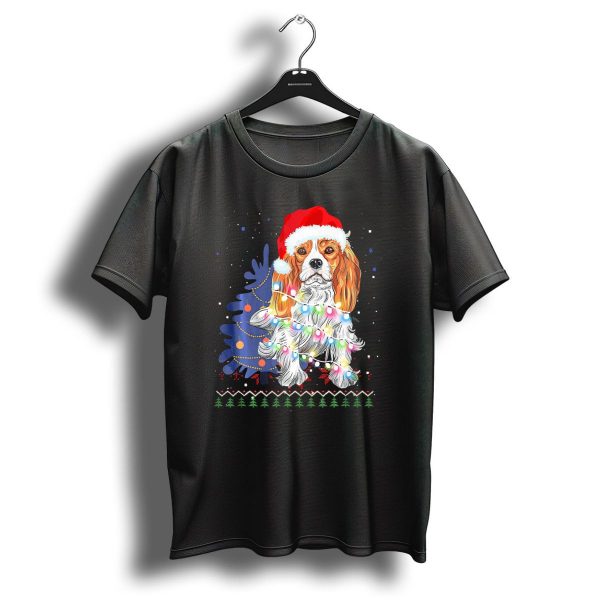 Santa Hat Cocker Spaniel With Christmas Lights And Tree T Shirt 1 t shirt 1