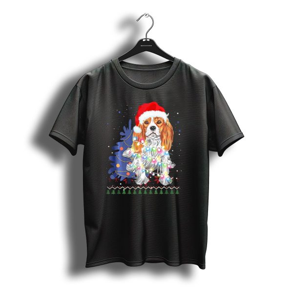 Santa Hat Cocker Spaniel With Christmas Lights And Tree T Shirt t shirt 1