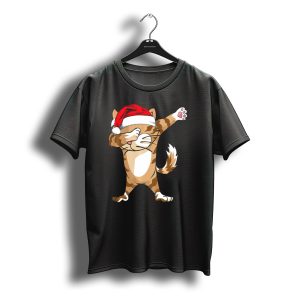 Santa Hat Dabbing Cat Christmas Holiday Fun T-Shirt
