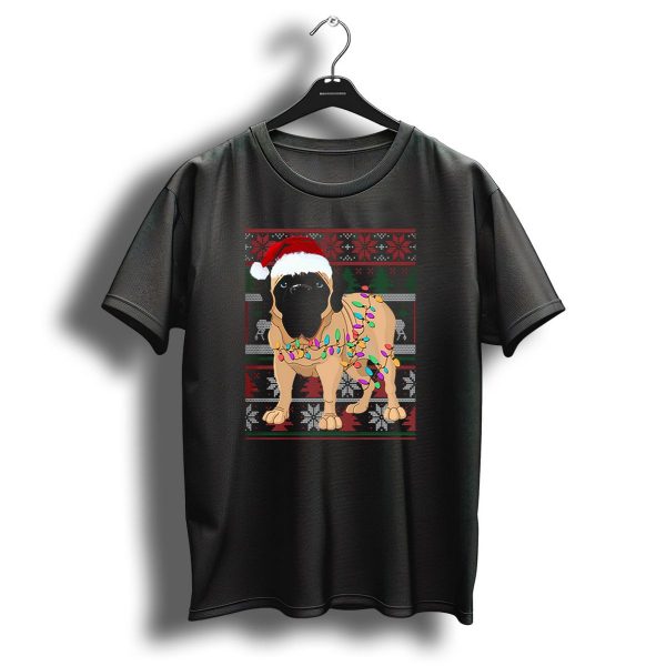 Santa Hat English Mastiff With Christmas Lights And Festive T Shirt 1 t shirt 1