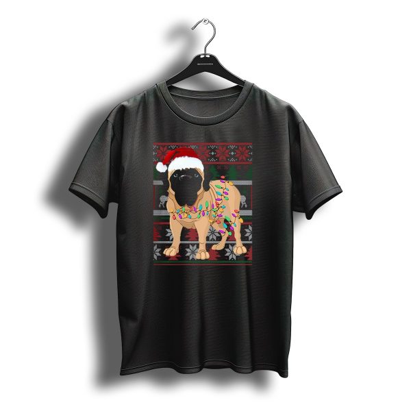 Santa Hat English Mastiff With Christmas Lights And Festive T Shirt t shirt 1