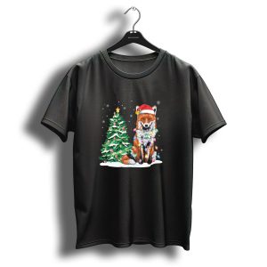Santa Hat Fox With Christmas Lights And Tree T Shirt