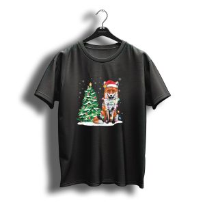 Santa Hat Fox With Christmas Lights And Tree T-Shirt