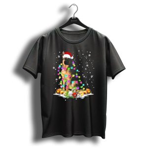 Santa Hat German Shepherd Wrapped In Christmas Lights With Ornaments And Snowflakes T Shirt