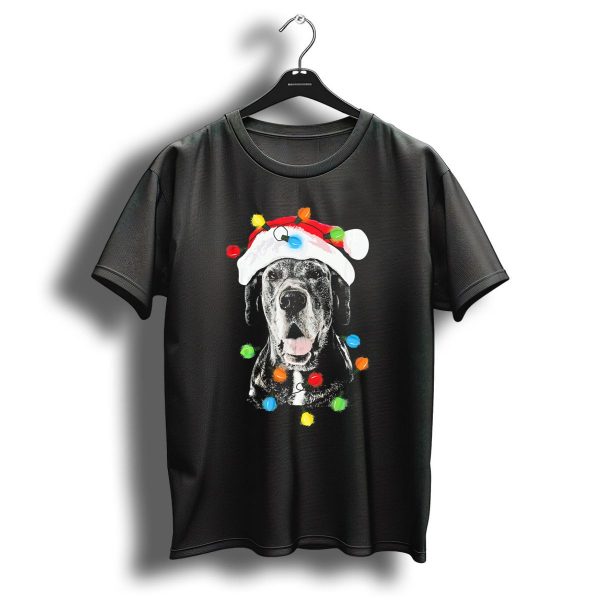 Santa Hat Great Dane With Christmas Lights T Shirt 1 t shirt 1
