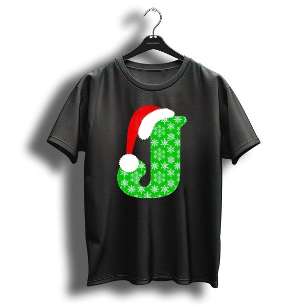 Santa Hat Green Snowflake Monogram Letter J Christmas T Shirt 1 t shirt 1