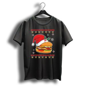 Santa Hat Hamburger Christmas Ugly T Shirt