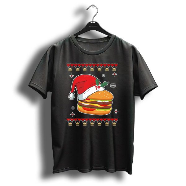Santa Hat Hamburger Christmas Ugly T Shirt 1 t shirt 1