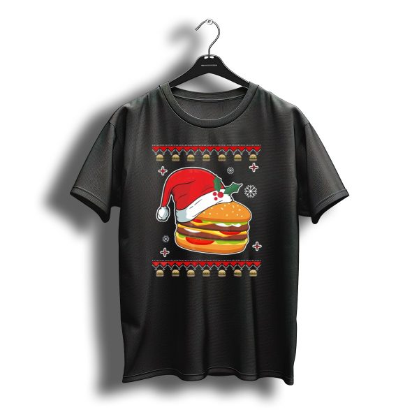 Santa Hat Hamburger Christmas Ugly T Shirt t shirt 1