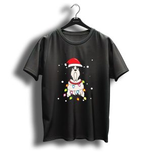 Santa Hat Lhasa Apso Wrapped In Christmas Lights T Shirt