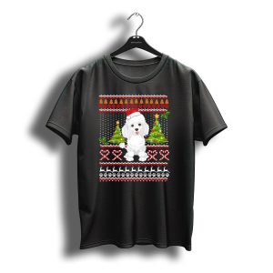 Santa Hat Poodle With Christmas Trees And Holiday T-Shirt