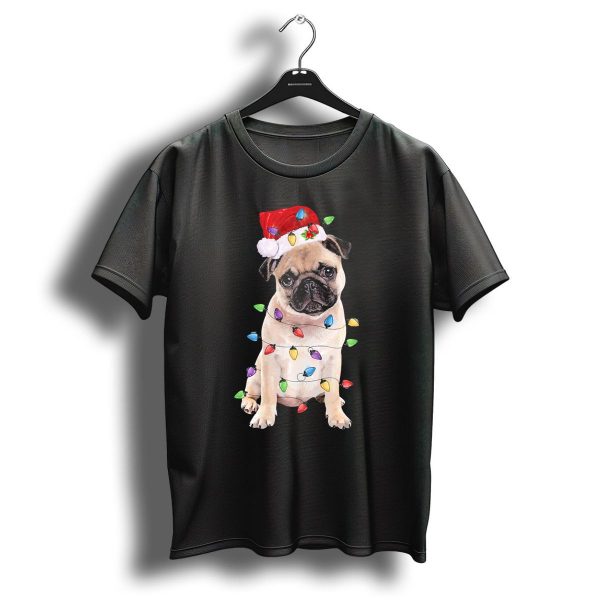 Santa Hat Pug Wrapped In Colorful Christmas Lights T Shirt 1 t shirt 1