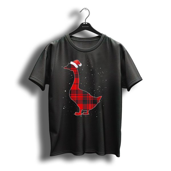 Santa Hat Red Plaid Goose Christmas Bird T Shirt t shirt 1