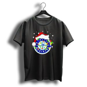 Santa Hat Seattle Mariners Christmas Lights Snowflakes T Shirt