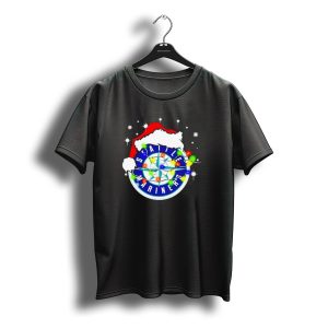 Santa Hat Seattle Mariners Christmas Lights Snowflakes T-Shirt