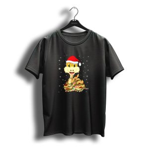 Santa Hat Snake Wrapped In Christmas Lights And Snowflakes T-Shirt